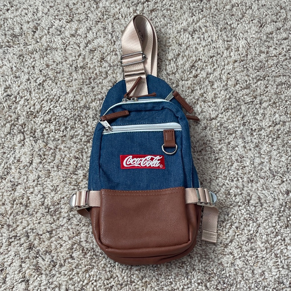 Coca Cola Denim Blue and Leather Brown Sling Bag